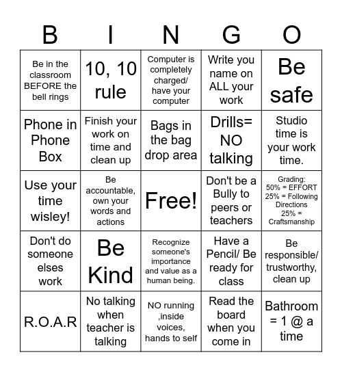 Expectations Review Bingo Card