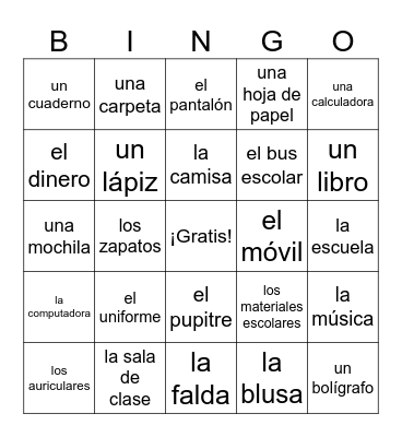 Chapter 3 - En la clase y despues Bingo Card