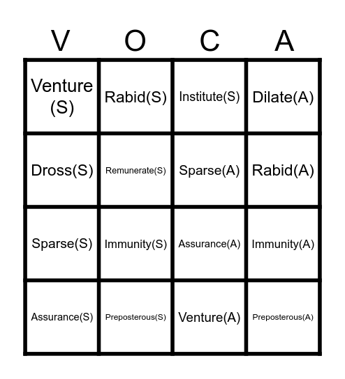 Synonyms and Antonyms Bingo Card