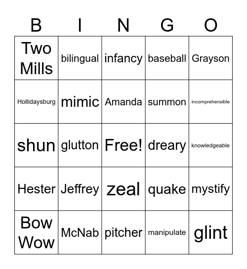 Untitled Bingo Card
