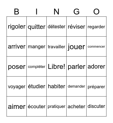 -er verbs Francais Bingo Card