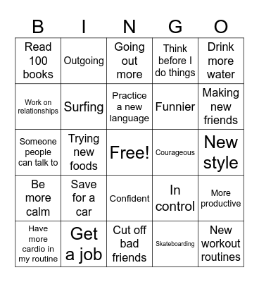 New Year's Bingo Card