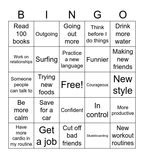 New Year's Bingo Card
