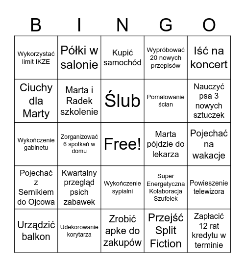 Domowe bingo! Bingo Card