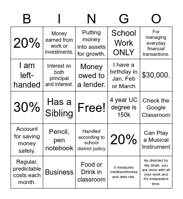 Finance Bingo Card
