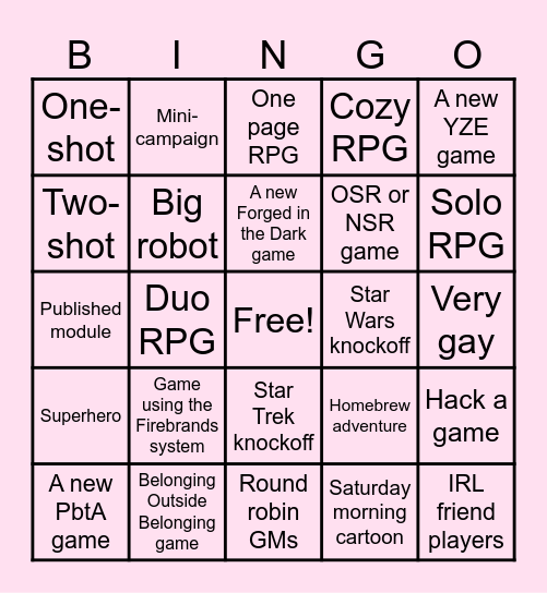 2025 TTRPG Bingo Card