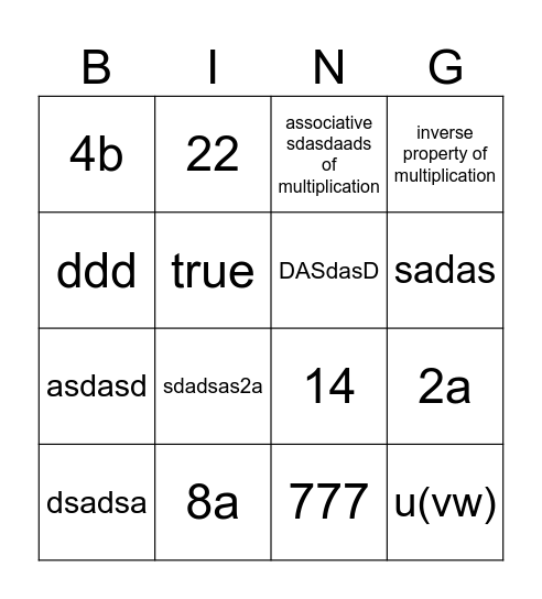 Number Properties Bingo Card