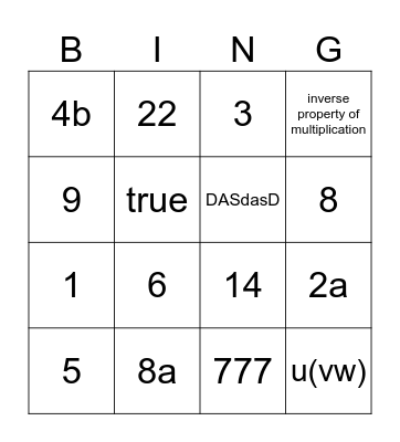 Number Properties Bingo Card