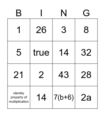 Number Properties Bingo Card