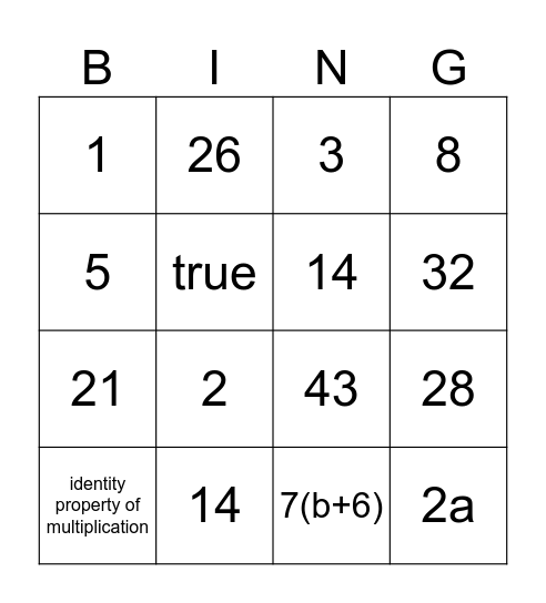 Number Properties Bingo Card