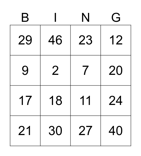 Number Properties Bingo Card