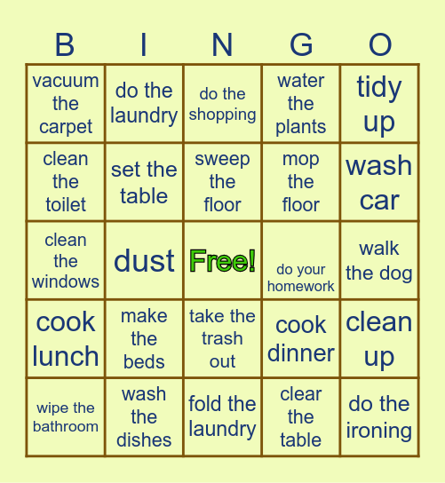 HOUSEHOLD CHORES Bingo Card