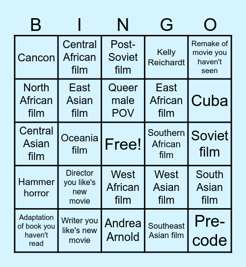 2025 Movie Bingo Card