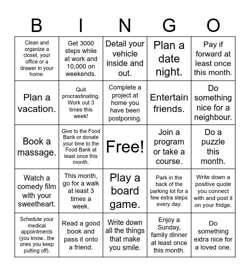 January Wellness Bingo Card