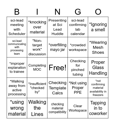 Safety! Bingo Card