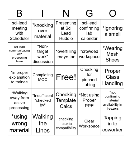 Safety! Bingo Card