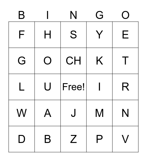 Swahili Alphabet Bingo Card