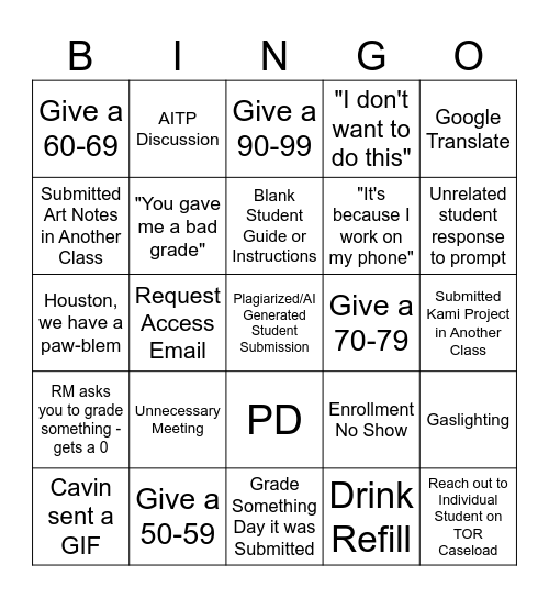 TOR Bingo Card