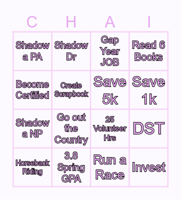Chai's 2025 Bingo Card Bingo Card
