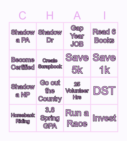 Chai's 2025 Bingo Card Bingo Card