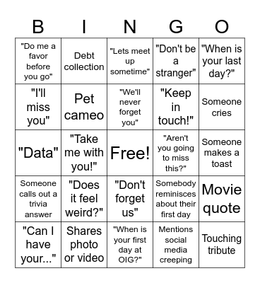 Farewell, Tina! Bingo Card