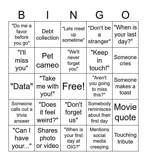 Farewell, Tina! Bingo Card