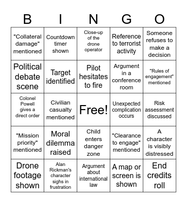 Eye in the Sky Bingo Card