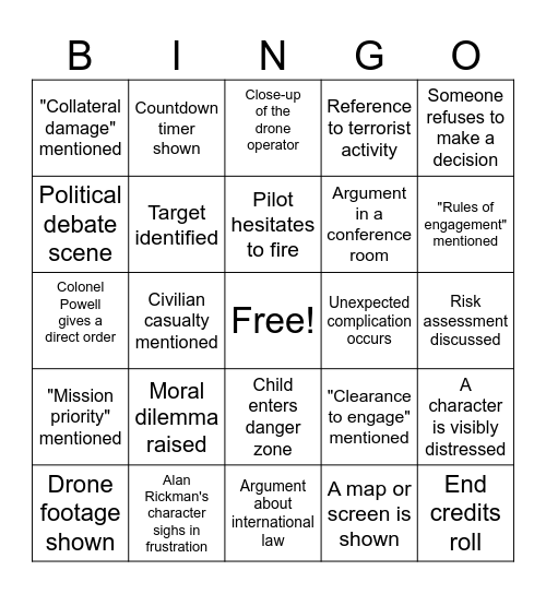 Eye in the Sky Bingo Card