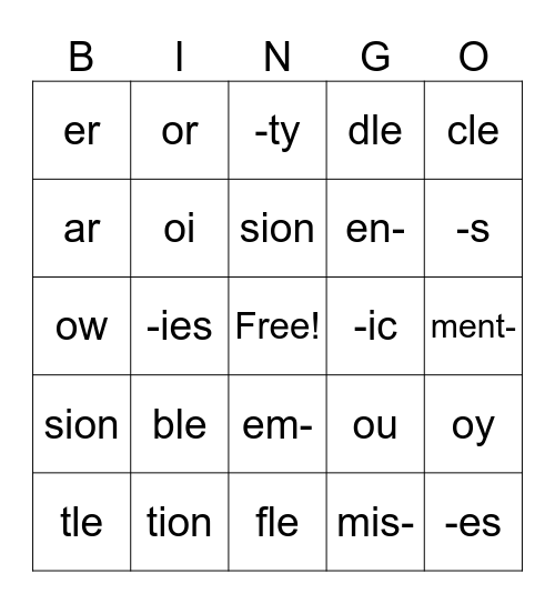 4th Grade Phonics Review Bingo Card