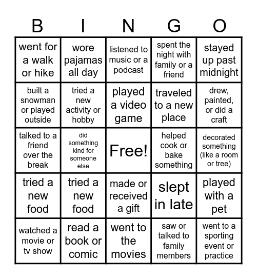 Return to School 2025 Rose Park Family Style Bingo Card