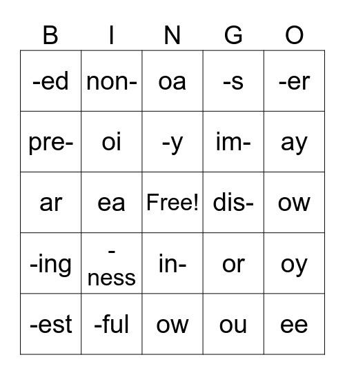 3rd Grade Phonics Review Bingo Card