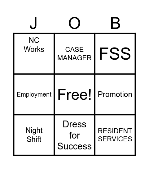 JOB PLUS PROGRAM Bingo Card