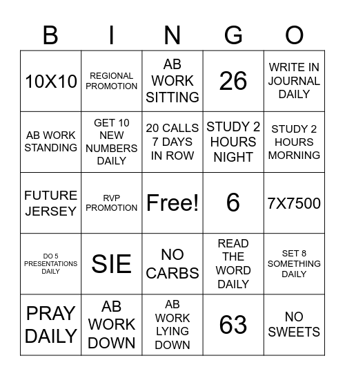 GOAL Bingo Card