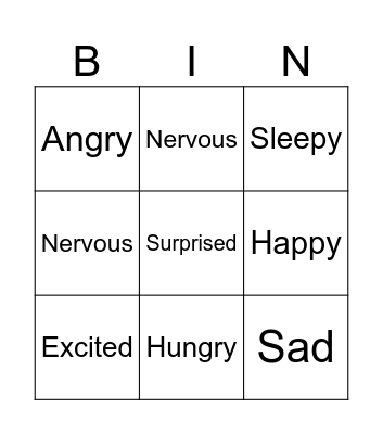 Emotions Bingo Card