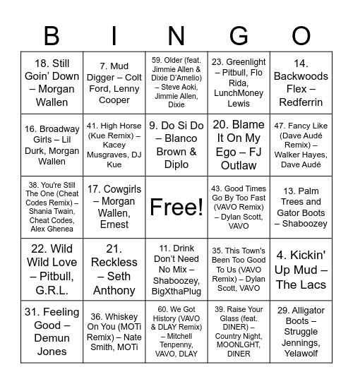 Hick hop and farm house Bingo Card