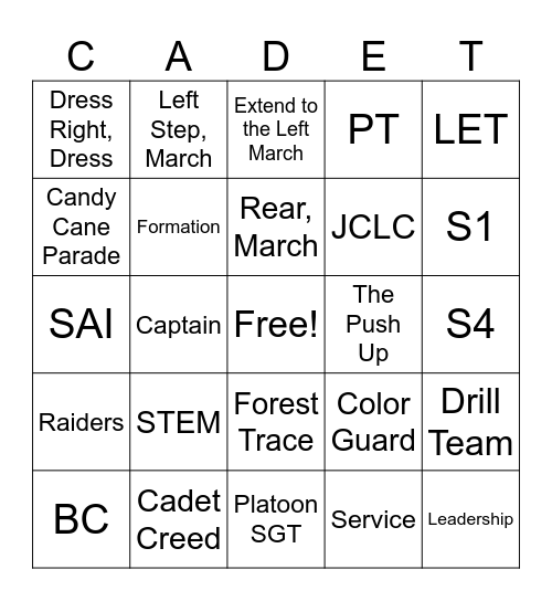 JROTC Bingo Card