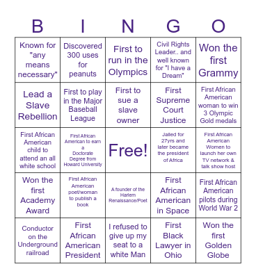 Who Am I? Black History Month Bingo Card
