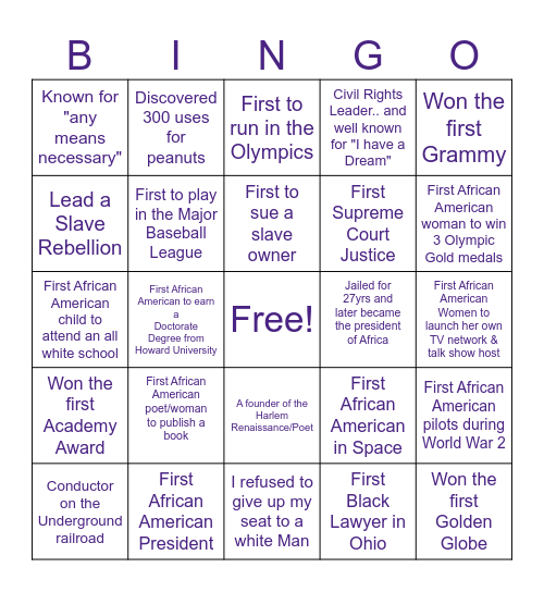Who Am I? Black History Month Bingo Card