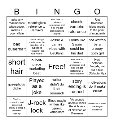 Riot Vladimir Fuckup Bingo Card