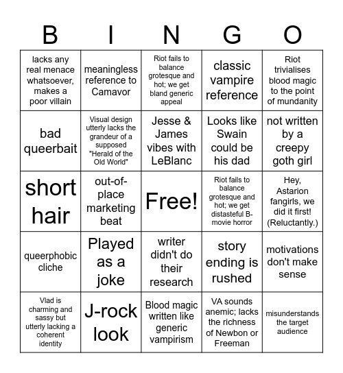 Riot Vladimir Fuckup Bingo Card