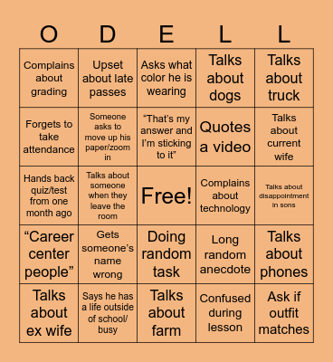 ODELL Bingo Card