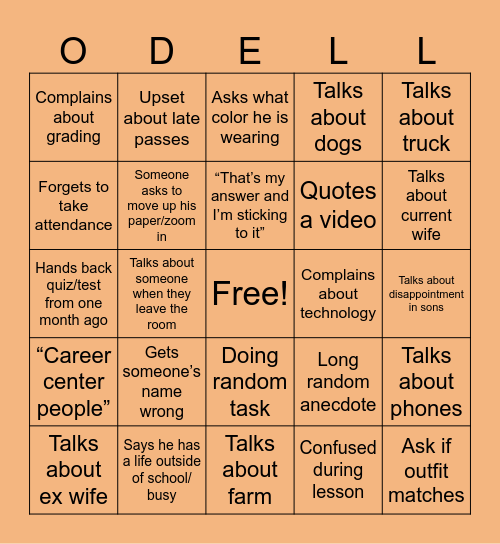 ODELL Bingo Card