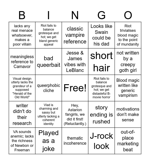 Riot Vladimir Fuckup Bingo Card