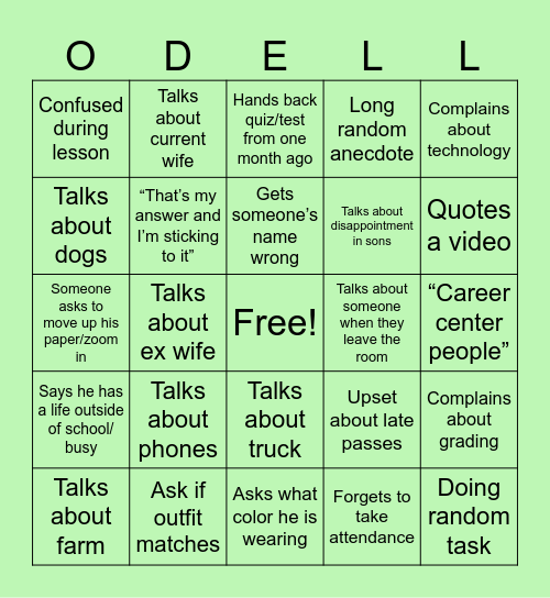 ODELL Bingo Card