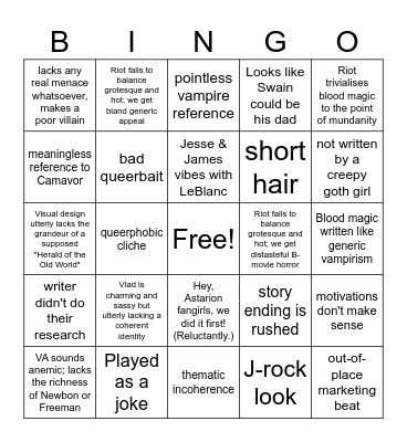 Riot Vladimir Fuckup Bingo Card