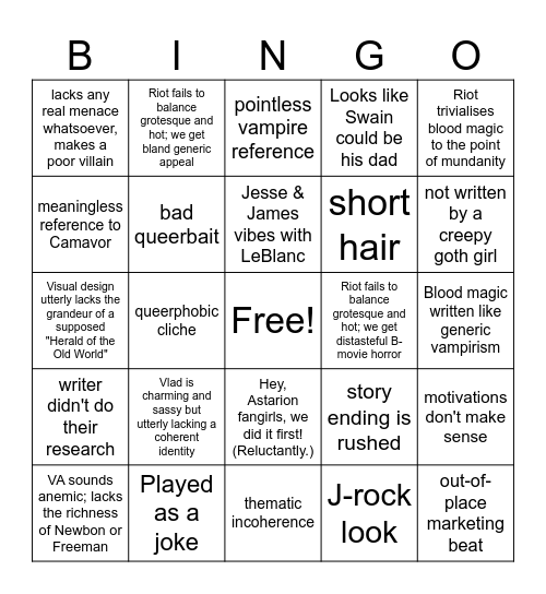 Riot Vladimir Fuckup Bingo Card