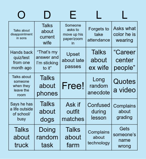 ODELL Bingo Card