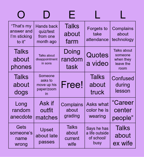 ODELL Bingo Card