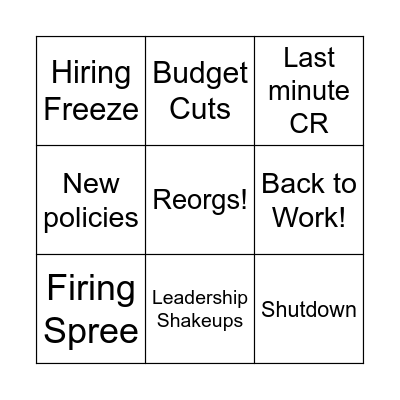 New Administration 2025 Bingo Card