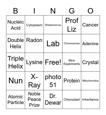 DNA Structure Bingo Card